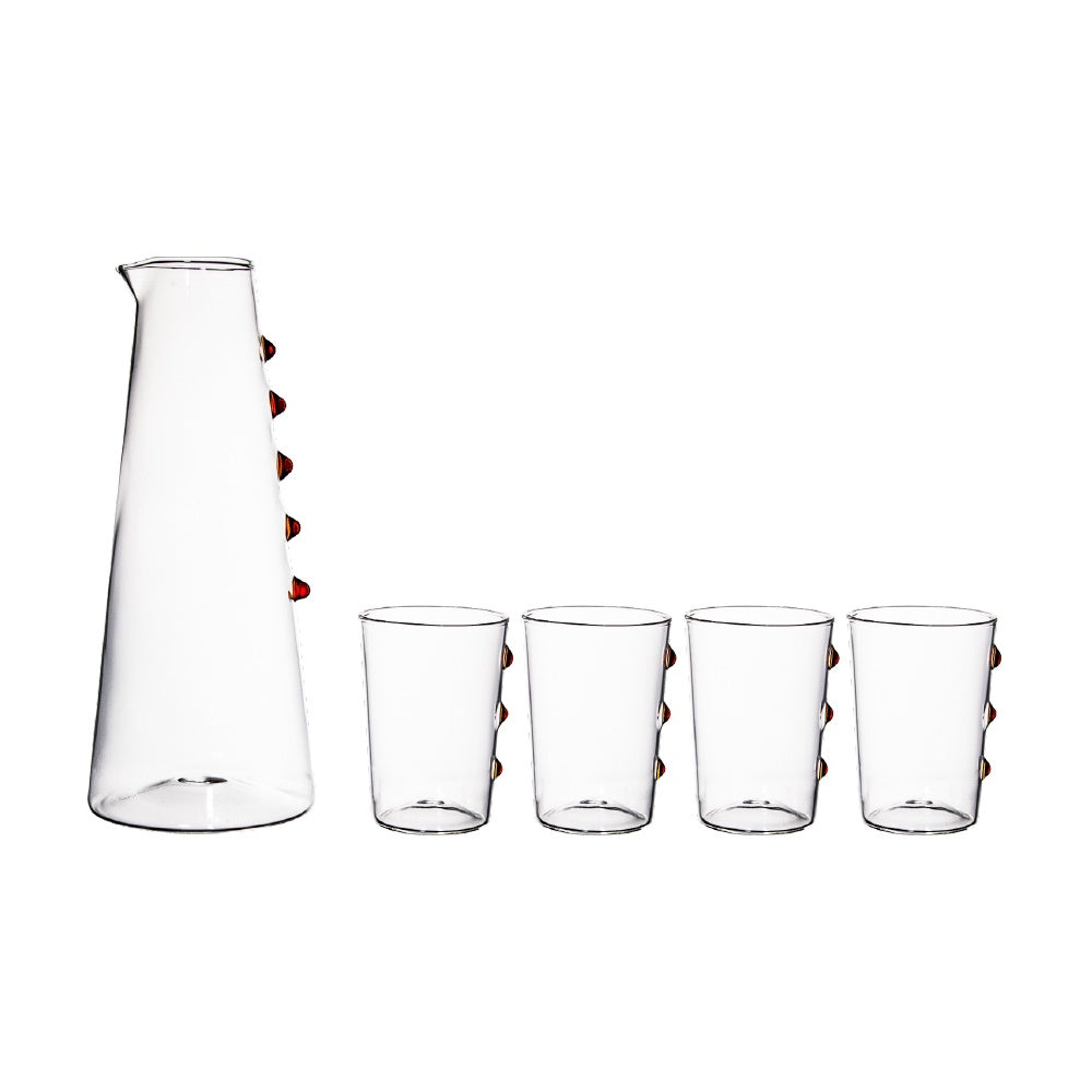 Clear & Colored Glass Pitcher and Cup Set SJ21111006