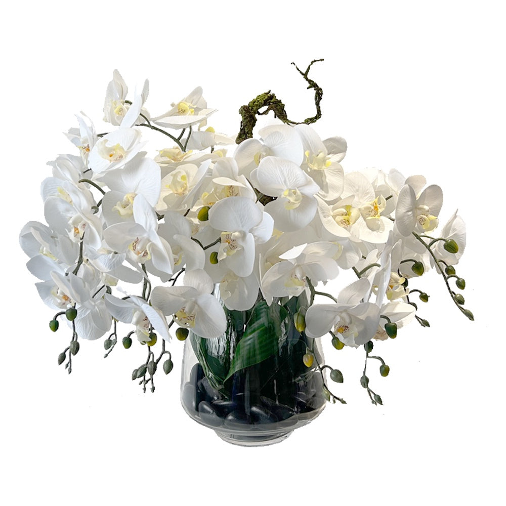 White Artificial Orchid Arrangement in Glass Vase YF23211