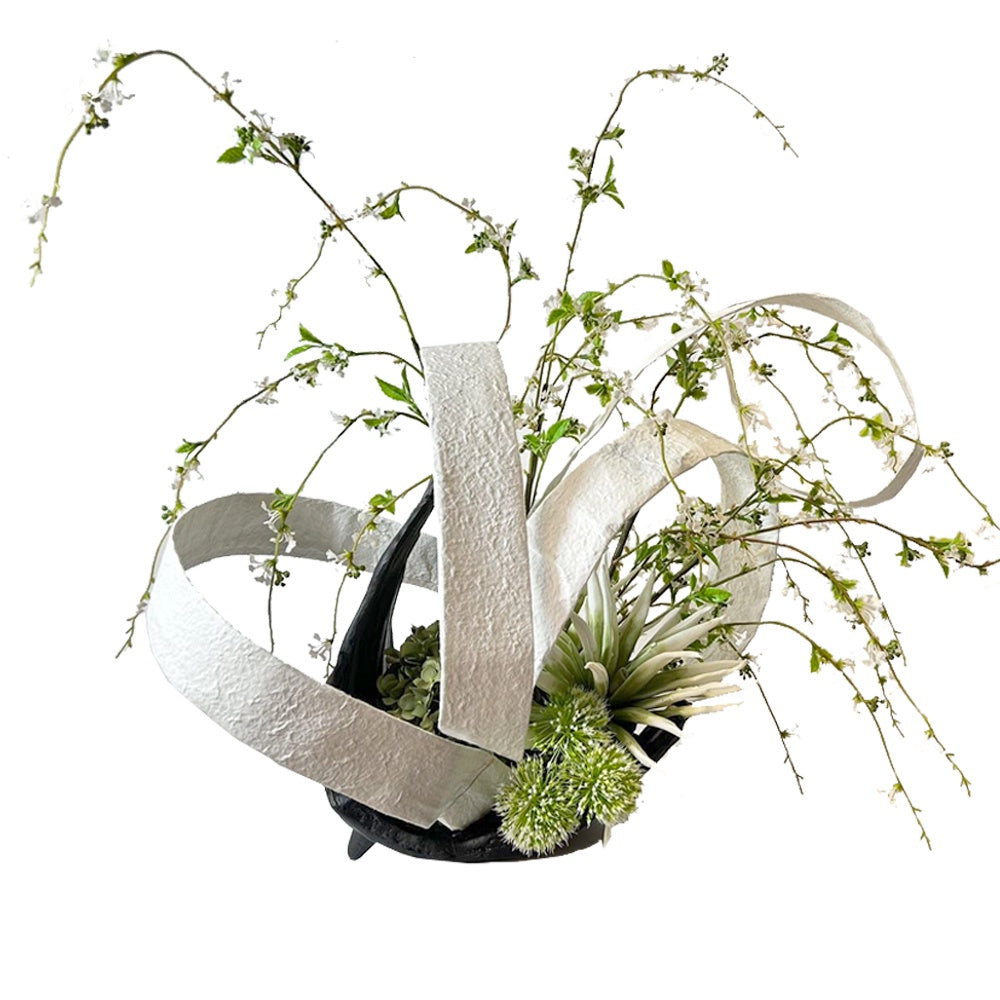 Mixed White & Green Artificial Floral Arrangement in Ceramic Vase YF24016