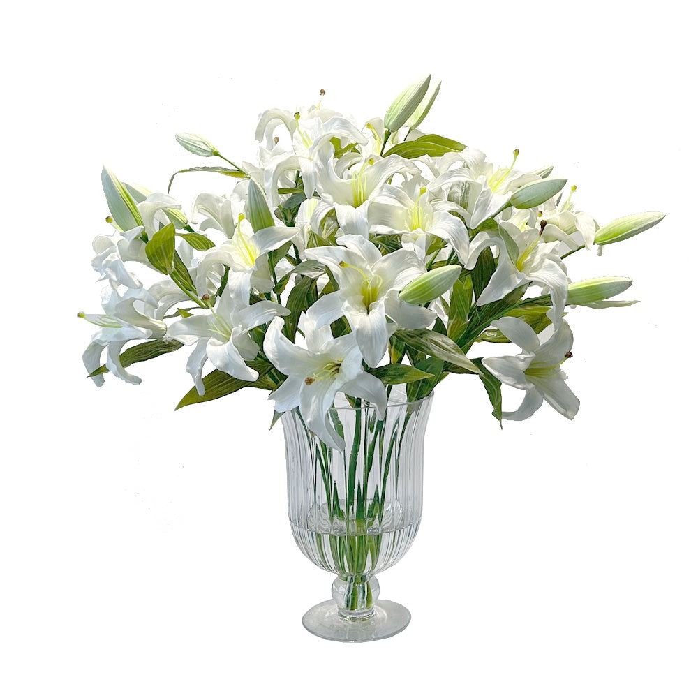 White Artificial Lily Arrangement in Glass Hurricane Vase YF24020