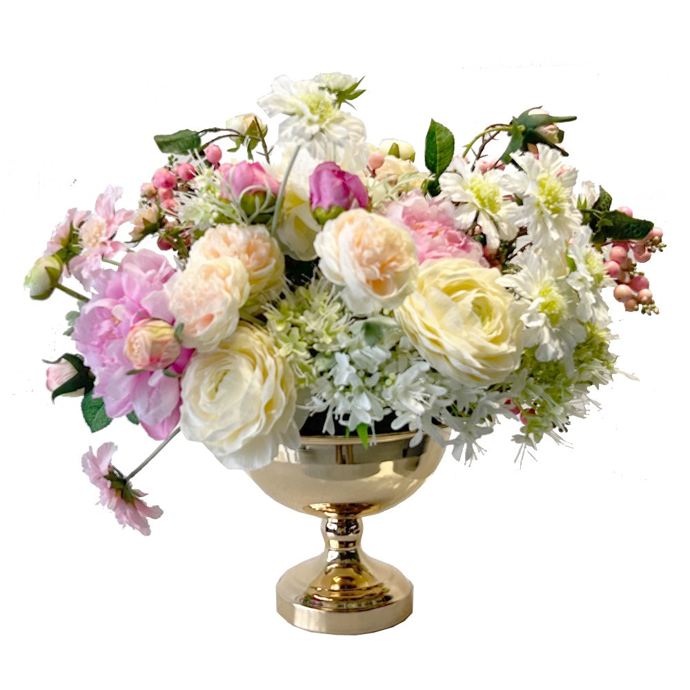 Mixed Artificial Floral Arrangement in Metal Vessel YF25004