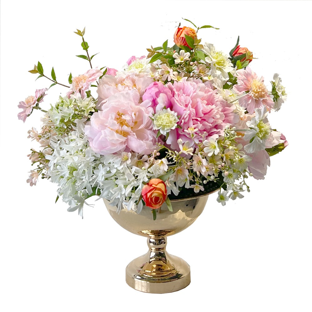 Mixed Artificial Floral Arrangement in Metal Vessel YF25005