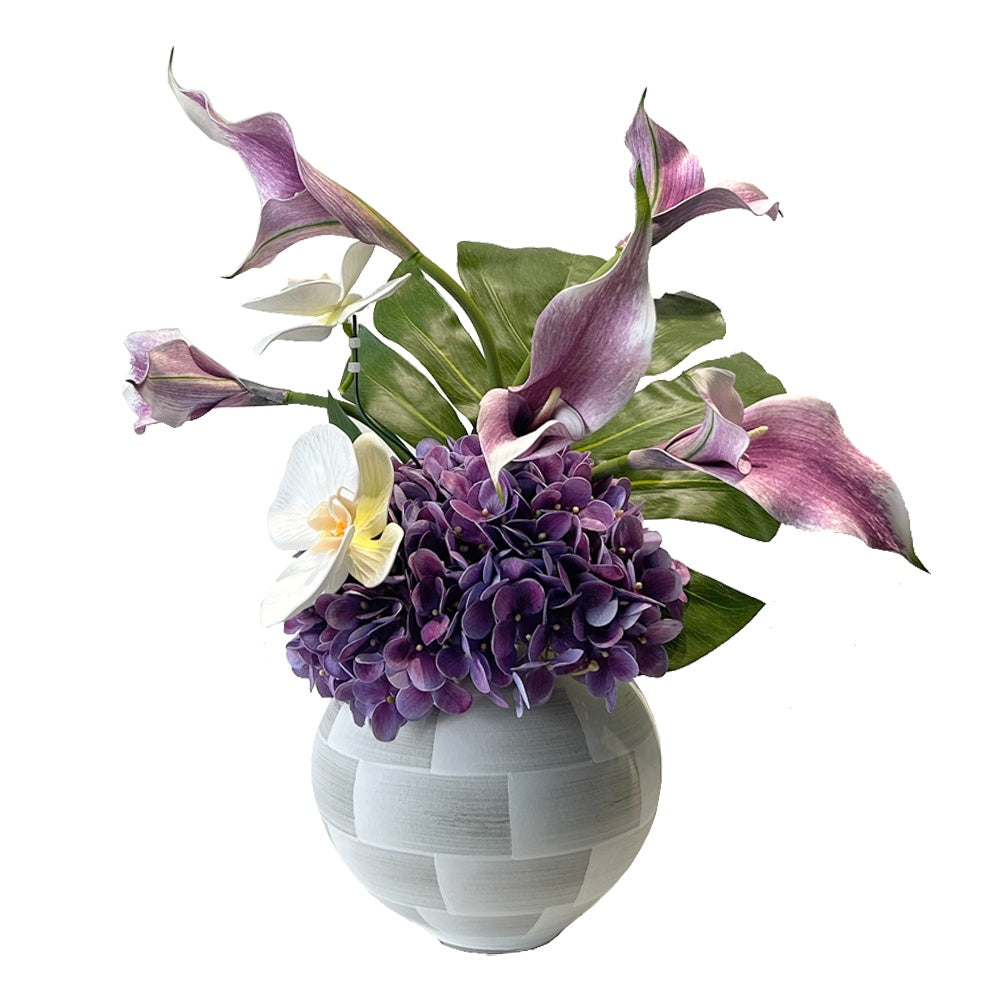 Mixed Artificial Hydrangea, Calla Lily & Orchid Arrangement in Ceramic Vase YF25008