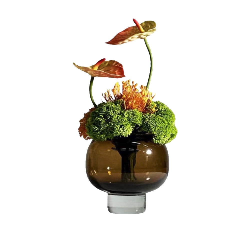 Artificial Anthurium & Pincushion Arrangement in Glass Vase YF25047