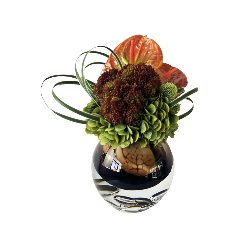 Artificial Anthurium & Hydrangea Arrangement with Mixed Foliage in Glass Vase YF25050