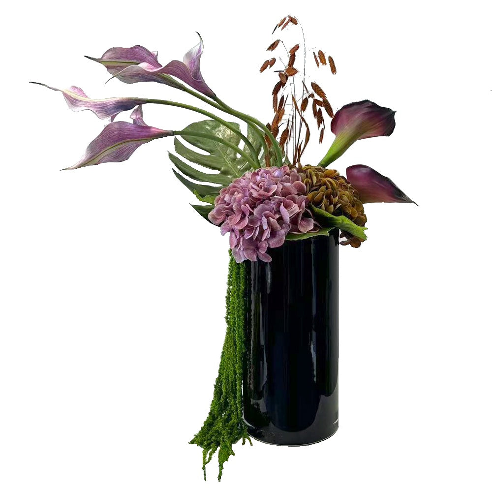 Purple & Brown Artificial Hydrangea & Calla Lily Arrangement in Glass Vase YF25057M