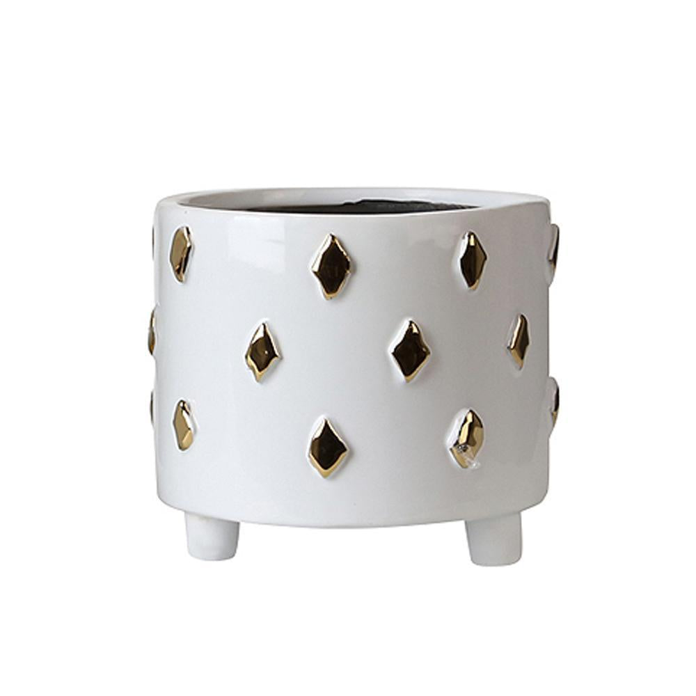 White & Gold Ceramic Planter - Medium FA-D2048B