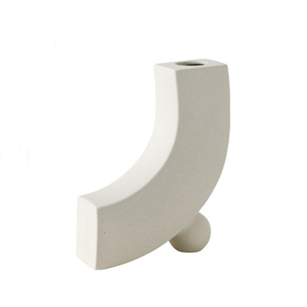 White Ceramic Geometric Bud Vase مزهرية