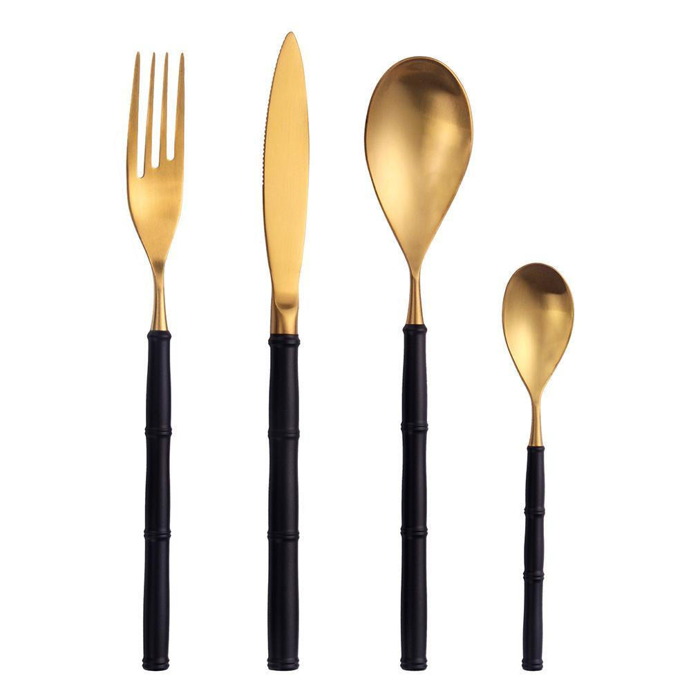 Marlon 4-Piece Flatware Set - Black & Gold TD-4176-GB