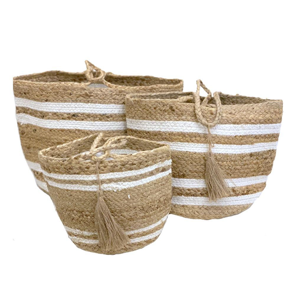 White & Natural Jute Basket - Set of 3