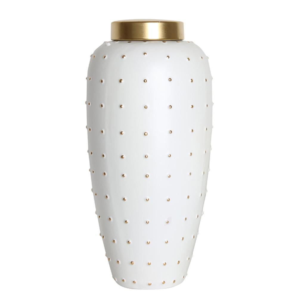 White Ceramic Ginger Jar with Gold Dots - Large FA-D1977A