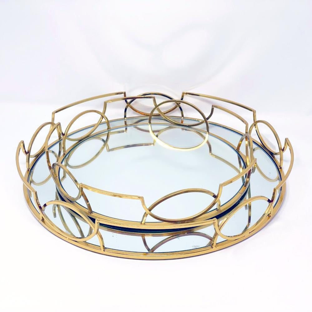 Set of 2 Round Gold Metal Trays