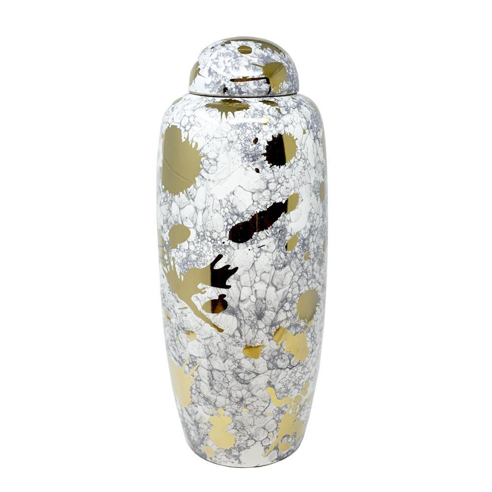 White Ceramic Jar with Gold Splatters - A FA-D2022A