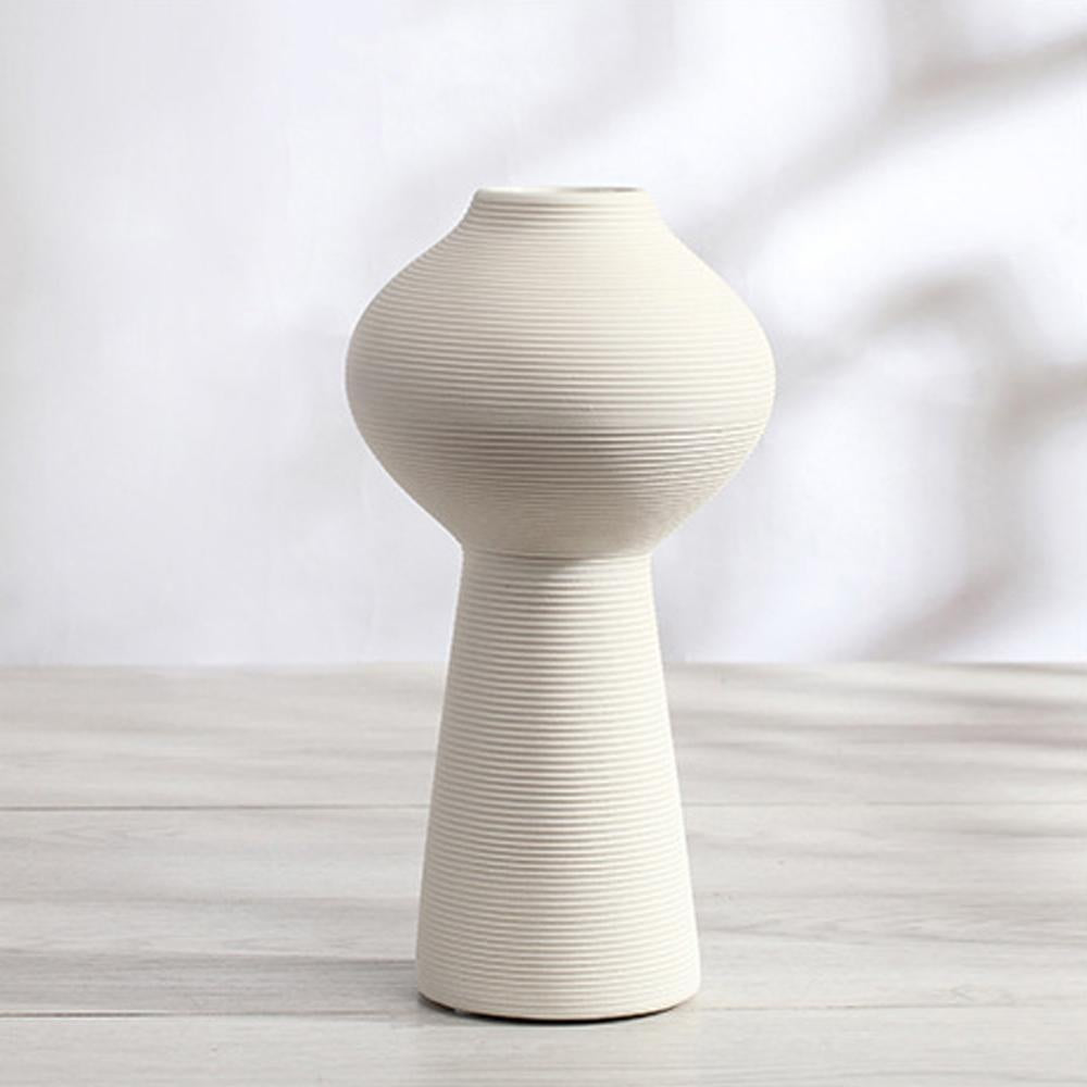 White Round Ceramic Vase with Texture Detail - Tall ZD-083