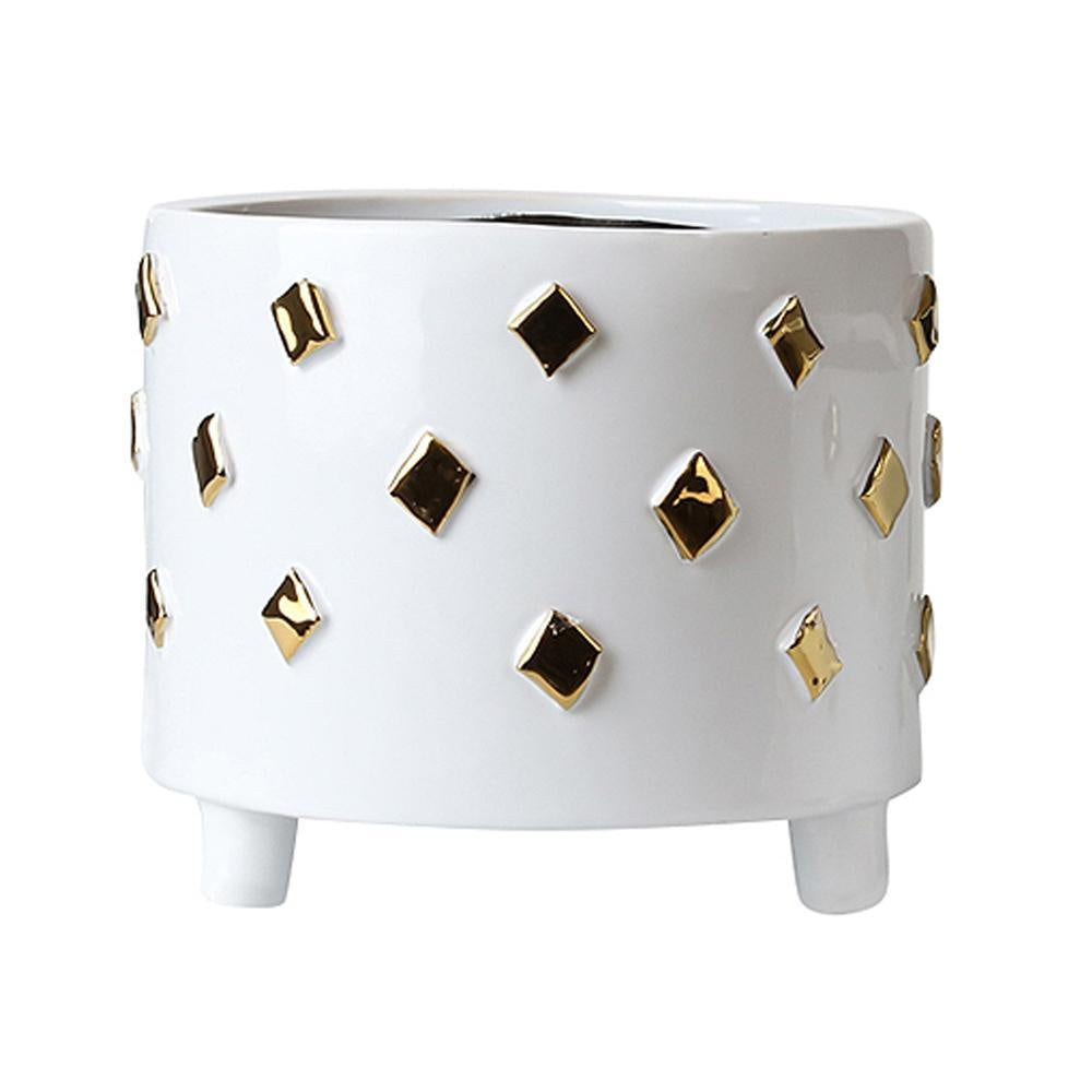 White & Gold Ceramic Planter - Large FA-D2048A