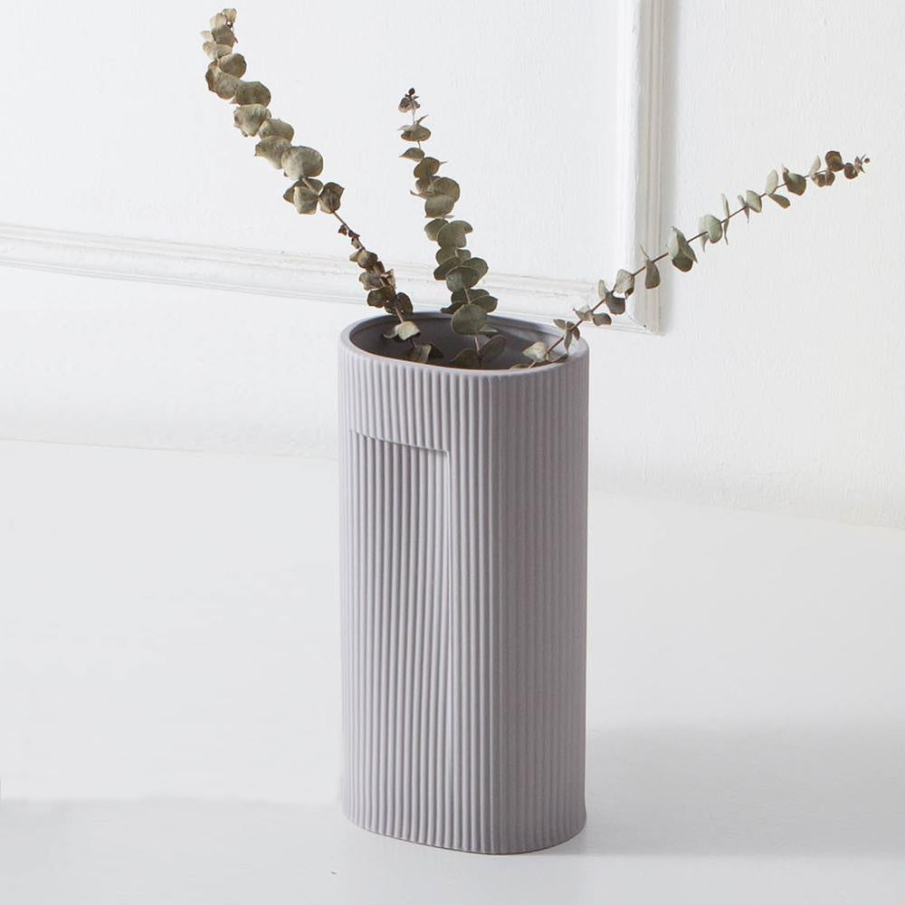 Grey Ribbed Ceramic Vase YBH2023