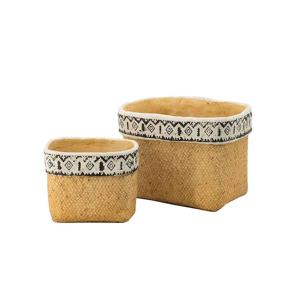 Set of 2 Concrete Planters with Printed Cotton Detail D9061