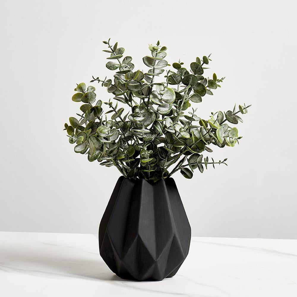 Faux Eucalyptus Stems in Black Ceramic Vase SHZHCE1167-F11