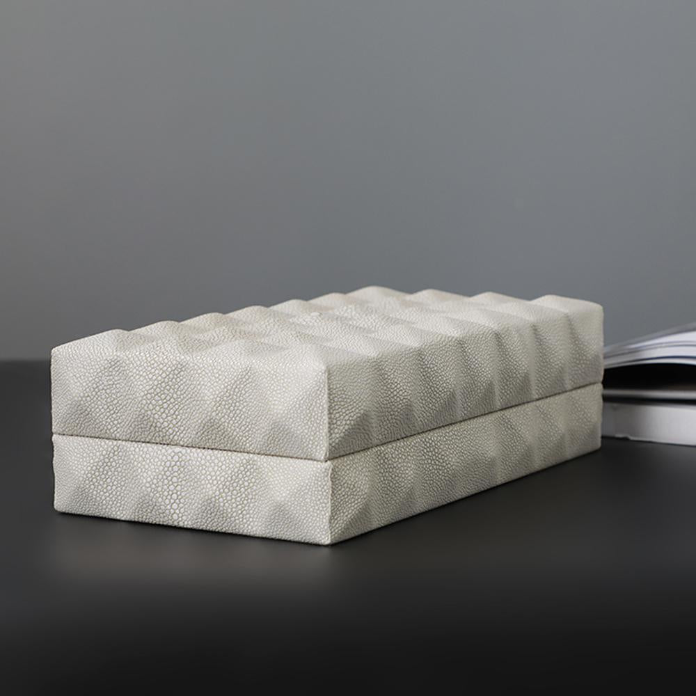 Beige Leather Decorative Box - Large DX190621L