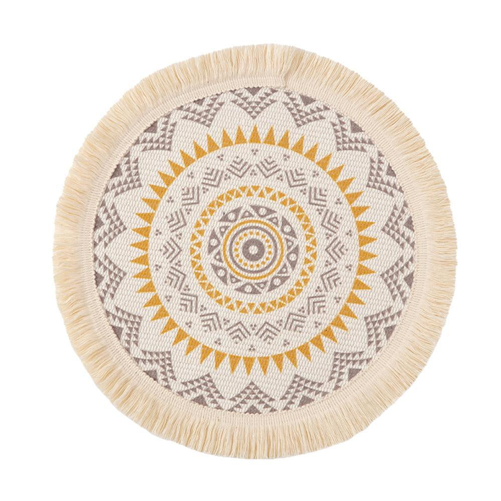 Round Boho Rug with Fringe السجاد