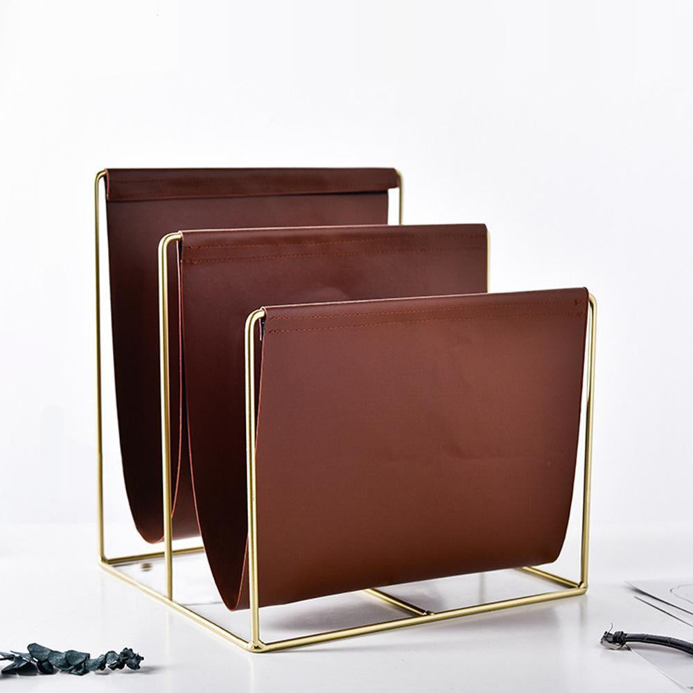Faux Leather & Metal Magazine Rack JO-100