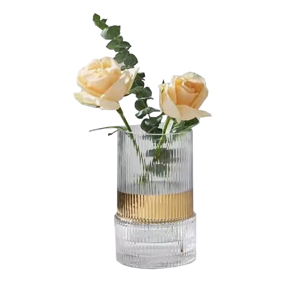 Clear Glass Ribbed Vase with Gold Detail - Medium 1020TR