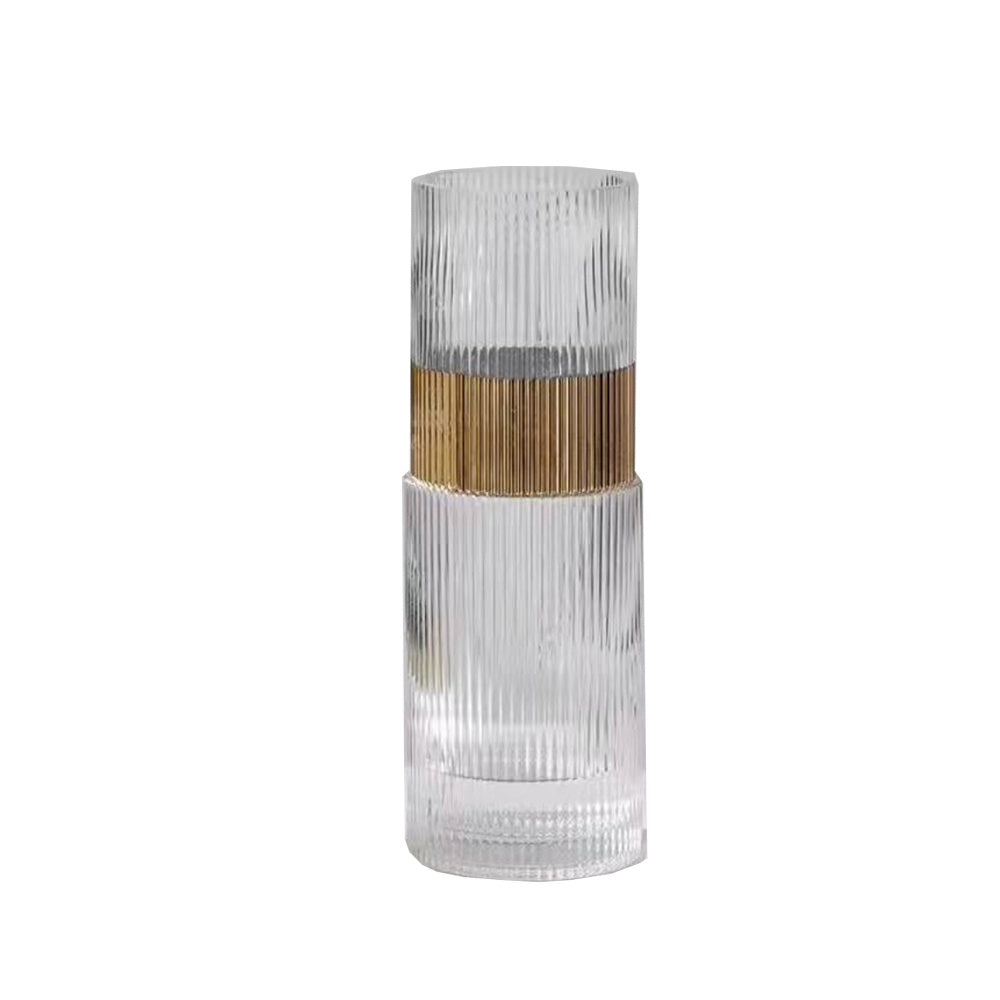 Clear Glass Ribbed Vase with Gold Detail - Large 1030TR