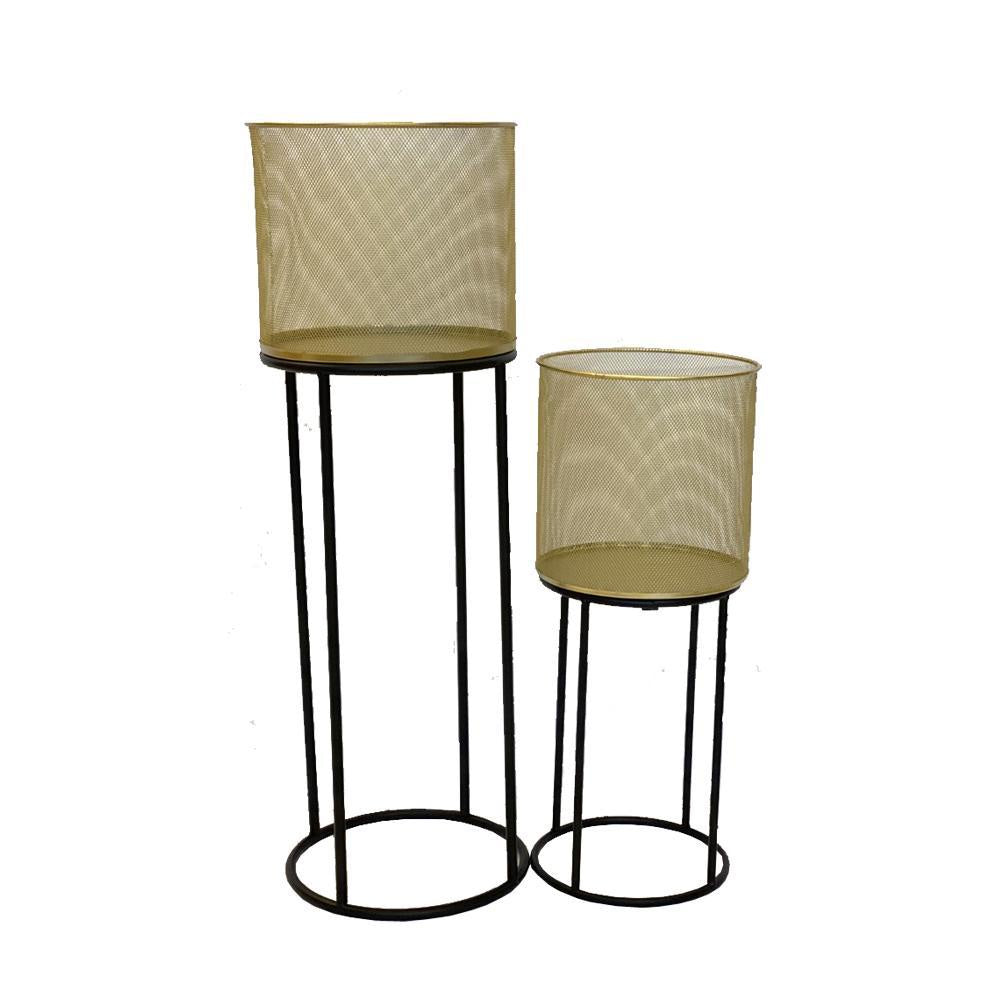 Set of 2 Gold & Black Metal Planters الغراس
