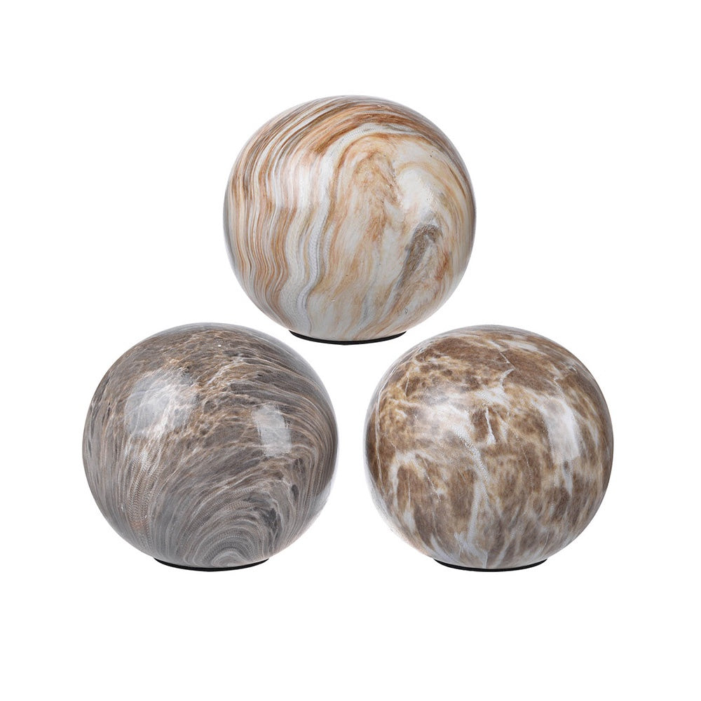 Set of 3 Marbelized Ceramic Orbs 1153