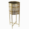 Gold and White Metal Planter on Gold Stand - Large الغراس