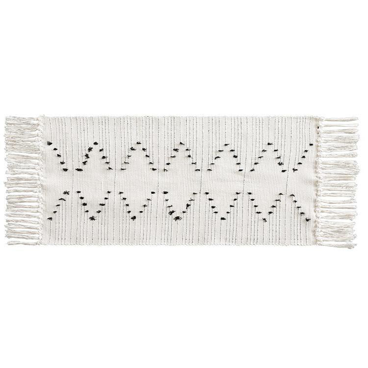 Black & White Woven Boho Runner Rug with Tassels السجاد
