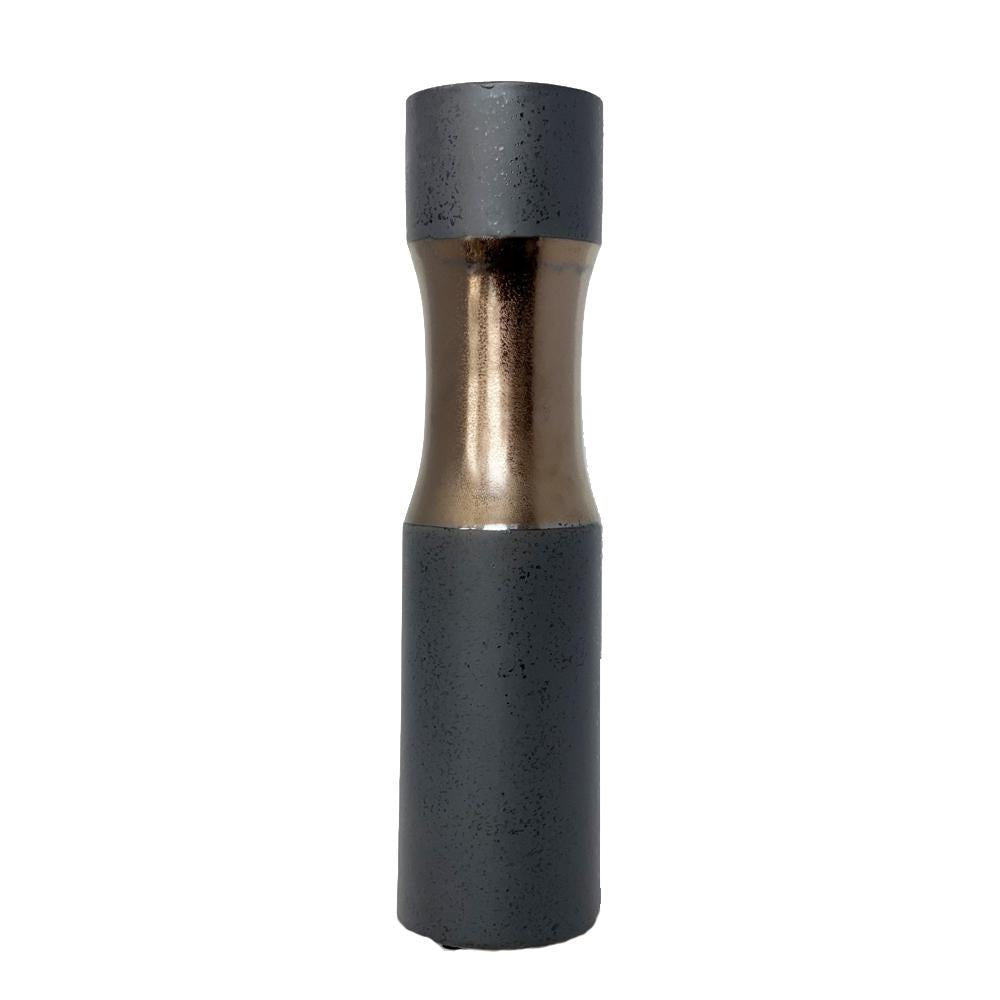 Black Cylindrical Ceramic Vase with Bronze Metal Glazing - Medium WS-300-B-2