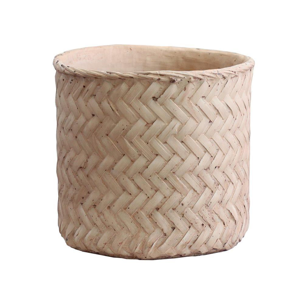 Cement Planter with Basketweave Pattern - Medium ZD-091