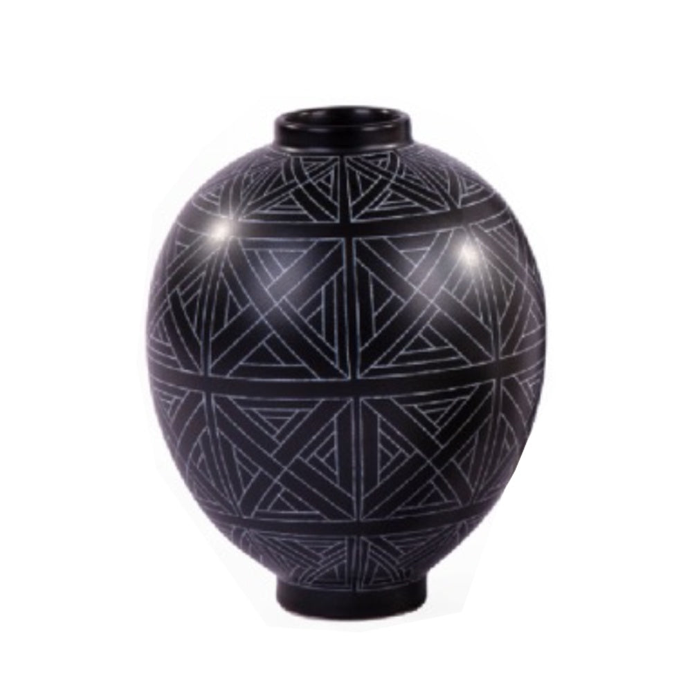 Black Round Ceramic Vase with Pattern 604795