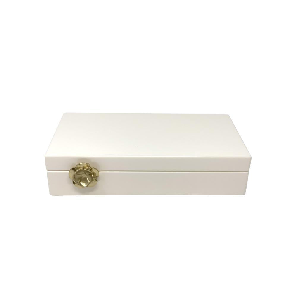 White Decorative Box with Brass Detail - Medium DX190077