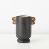 Charcoal Ceramic Vase with Contrast Details - Short مزهرية