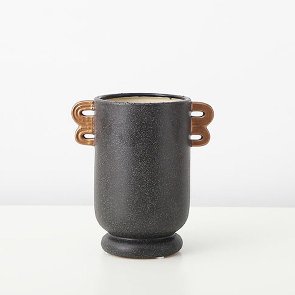 Charcoal Ceramic Vase with Contrast Details - Short SS052-B