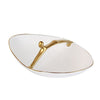 White Ceramic Decorative Bowl with Gold Trim and Handle - Large