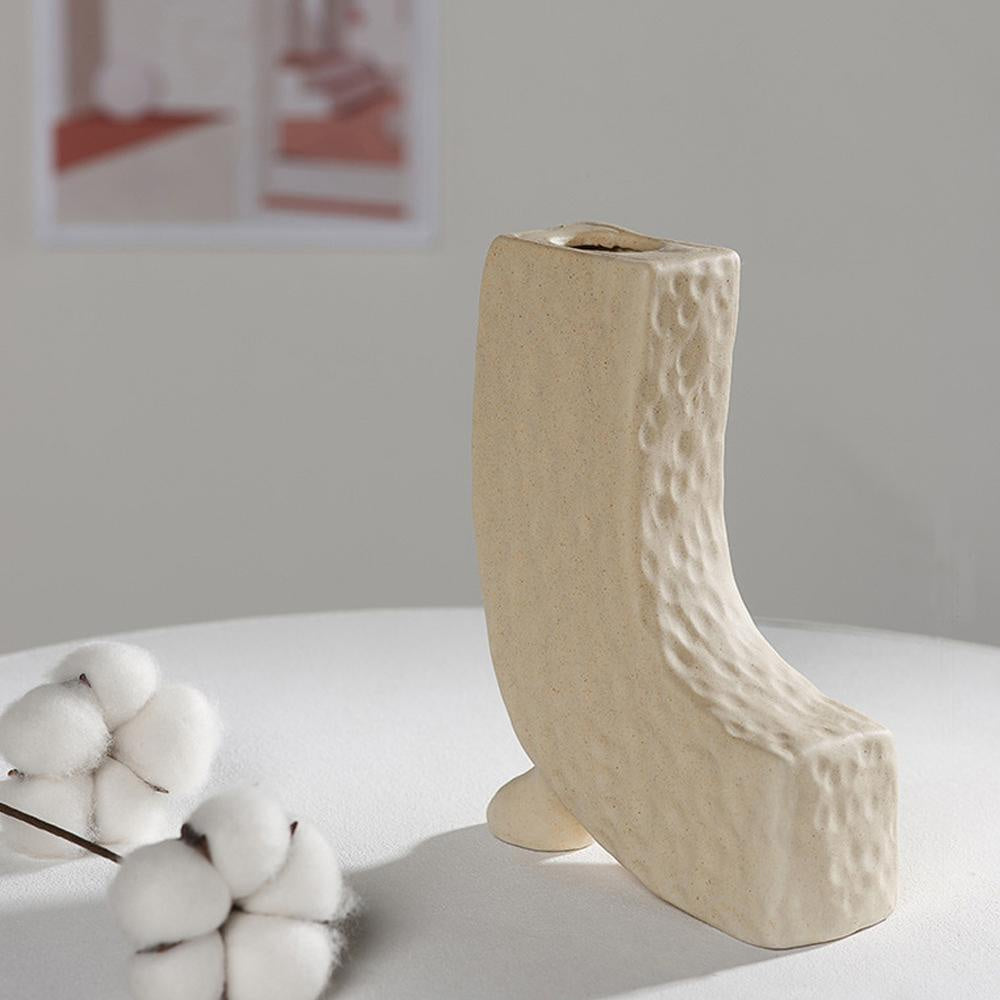 Beige Textured Curved Ceramic Vase LT520-C-B