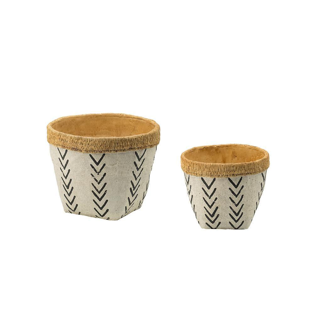 Set of 2 Concrete Planters with Tribal Pattern D9064