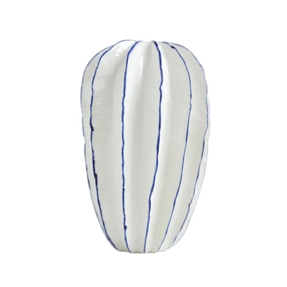 White Ceramic Vase with Blue Detail LT460