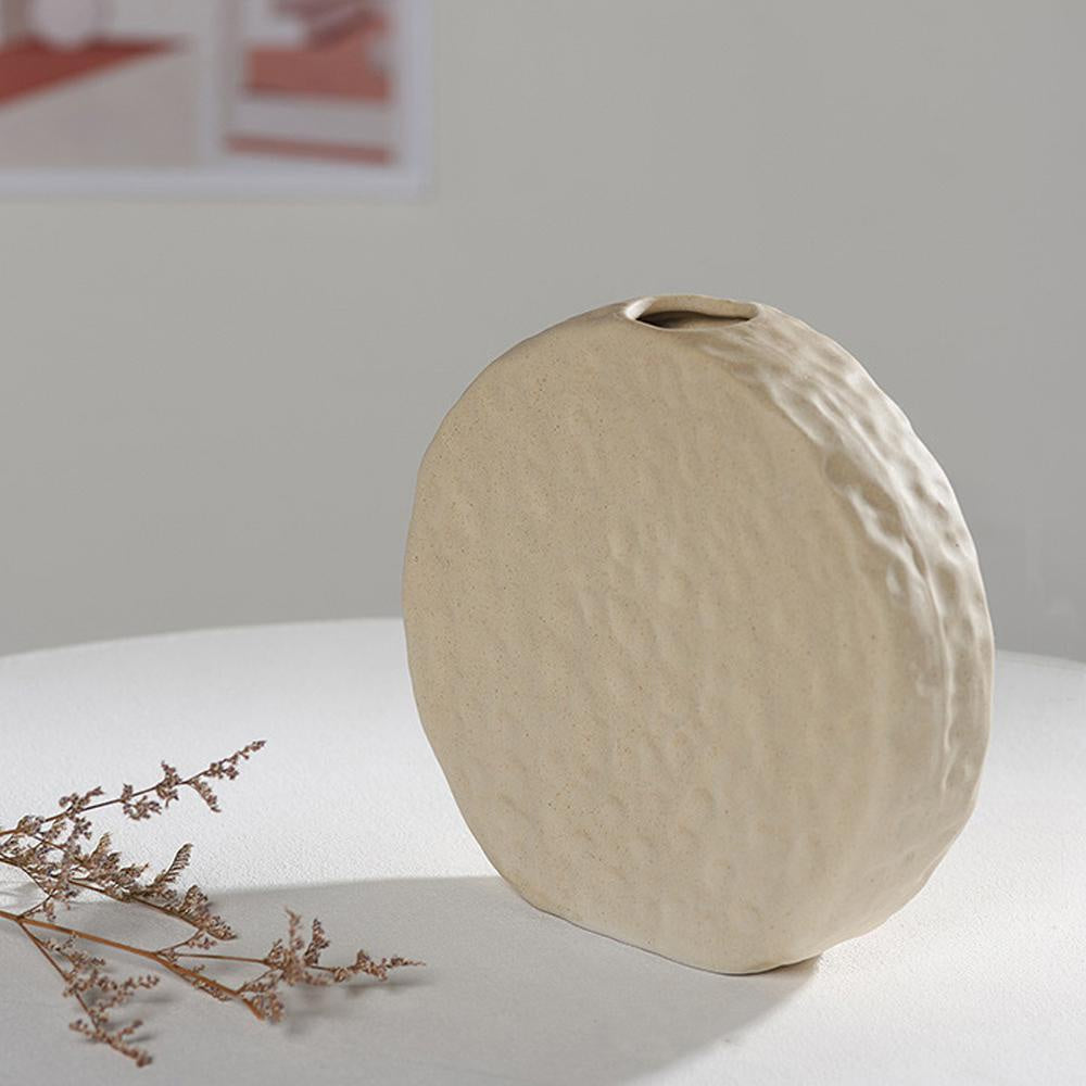 Beige Textured Ceramic Round Vase LT520-RD-B