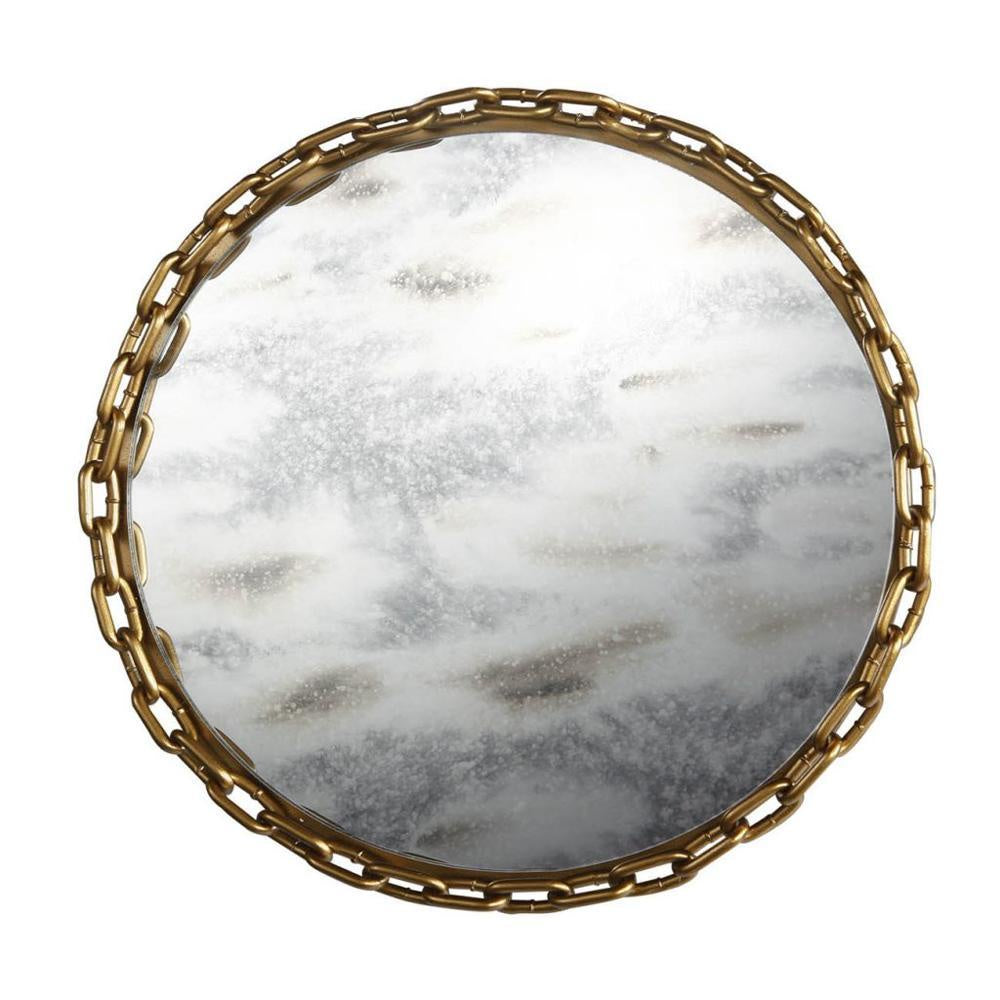 Round tray with Chain Detail and Distressed Mirror JC38717