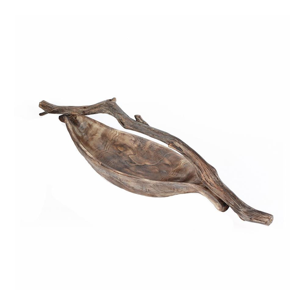 Leaf Shaped Wooden Bowl with Branch Handle - Medium CF18534B