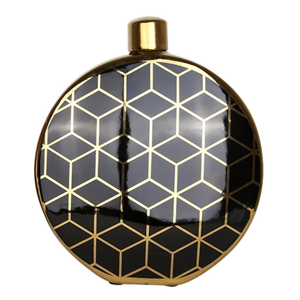 Round Porcelain Jar with Metallic Geometric Pattern - Large FL-D337A