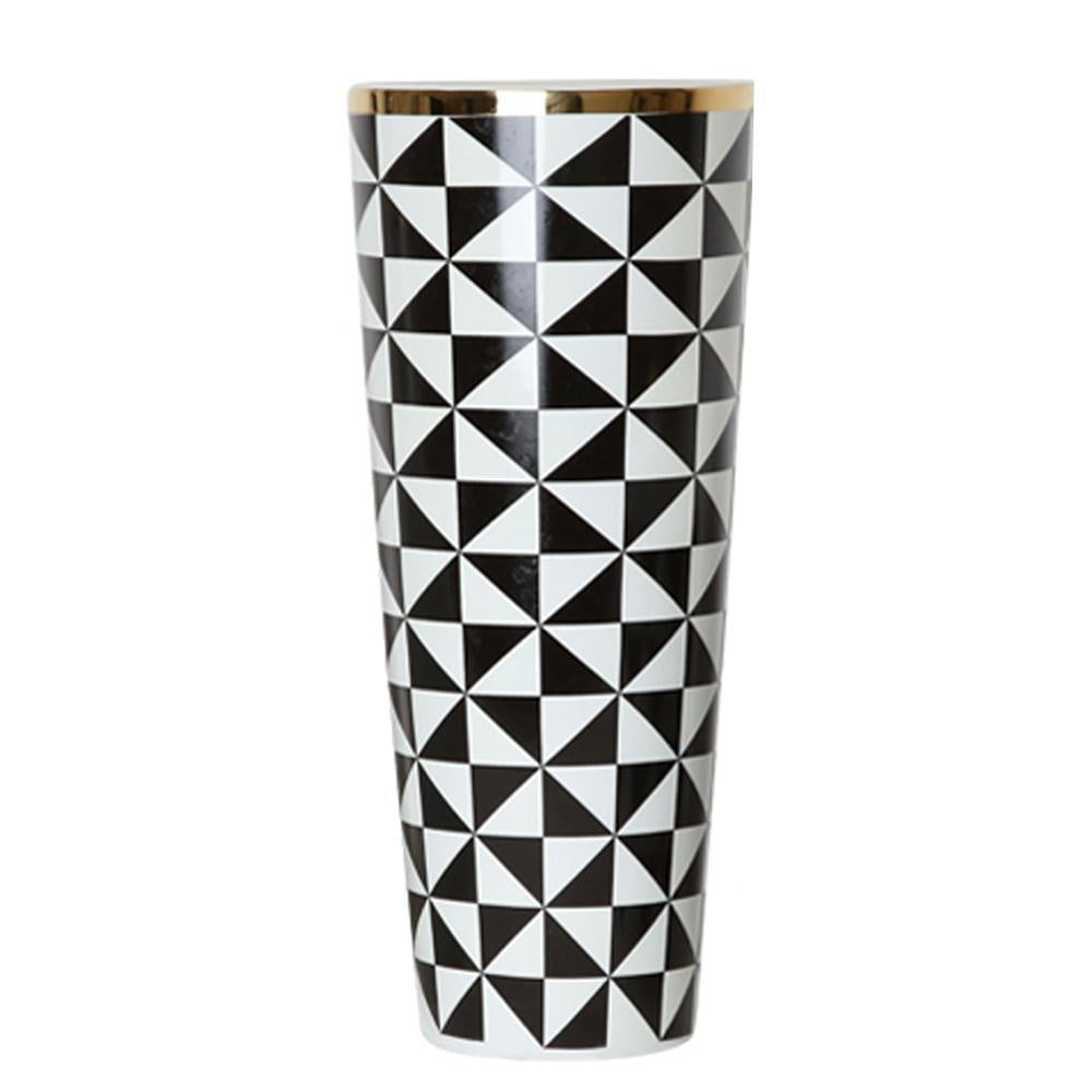 Black and White Ceramic Vase with Geometric Pattern - Tall FA-D1987A