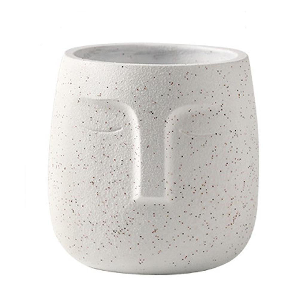 Abstract Face Cement Planter - White Large ZD-042-W