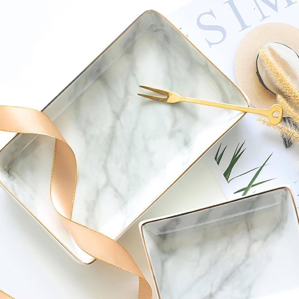 Grey Ceramic Tray with Gold Rim & Marble Effect CB170904L