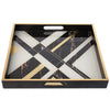 Black and White Square Tray with Glass Top and Gold Geometric Detail FACBJ09