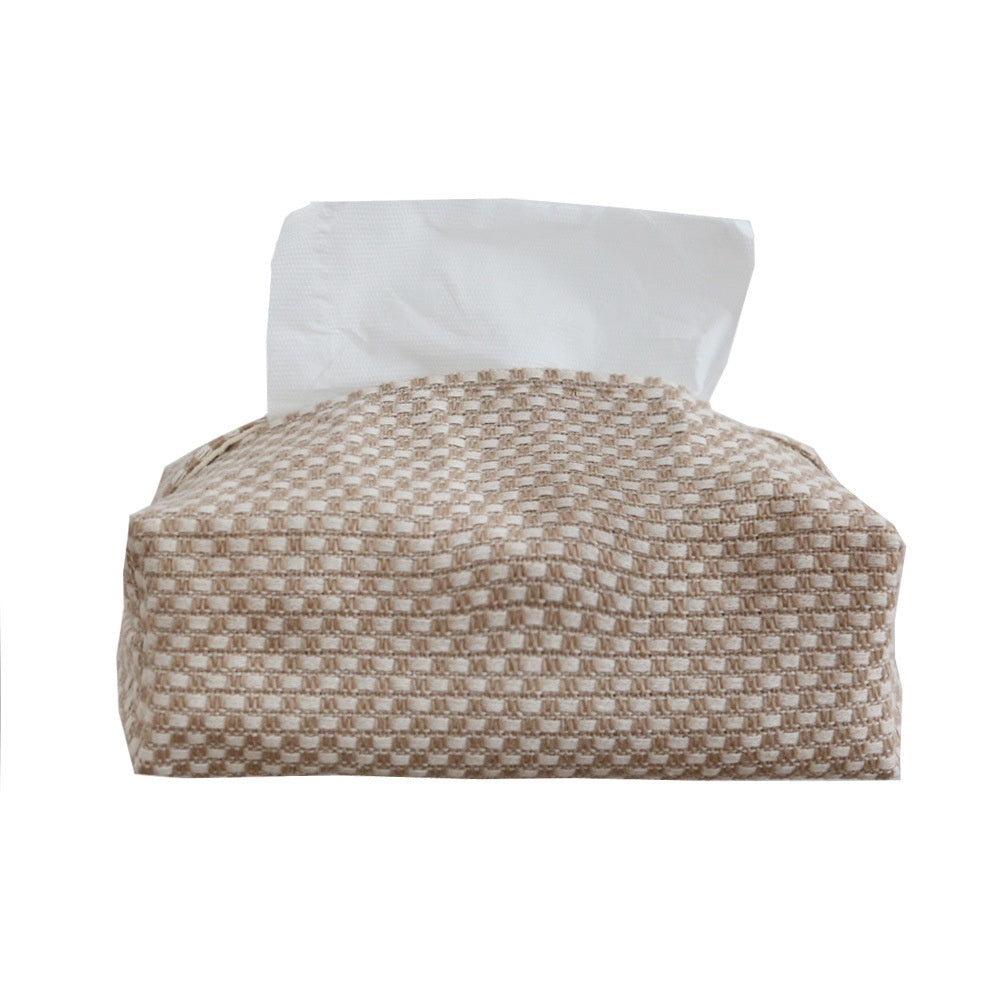 Beige Fabric Tissue Box Cover with Geometric Pattern 21AL133-1